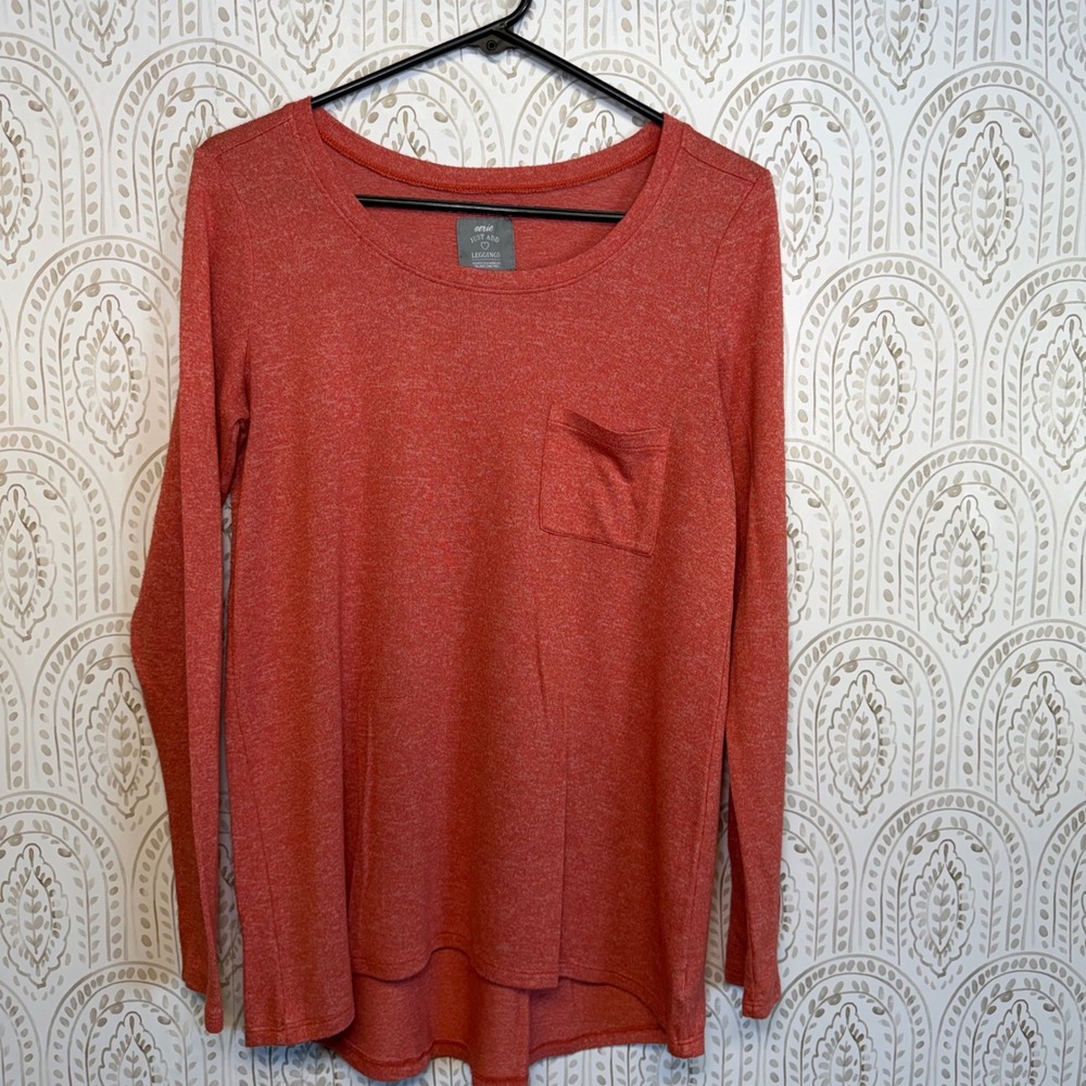 Aerie Just Add Leggings Long‎ Sleeve Tunic Top Coral Heathered Pocket Medium